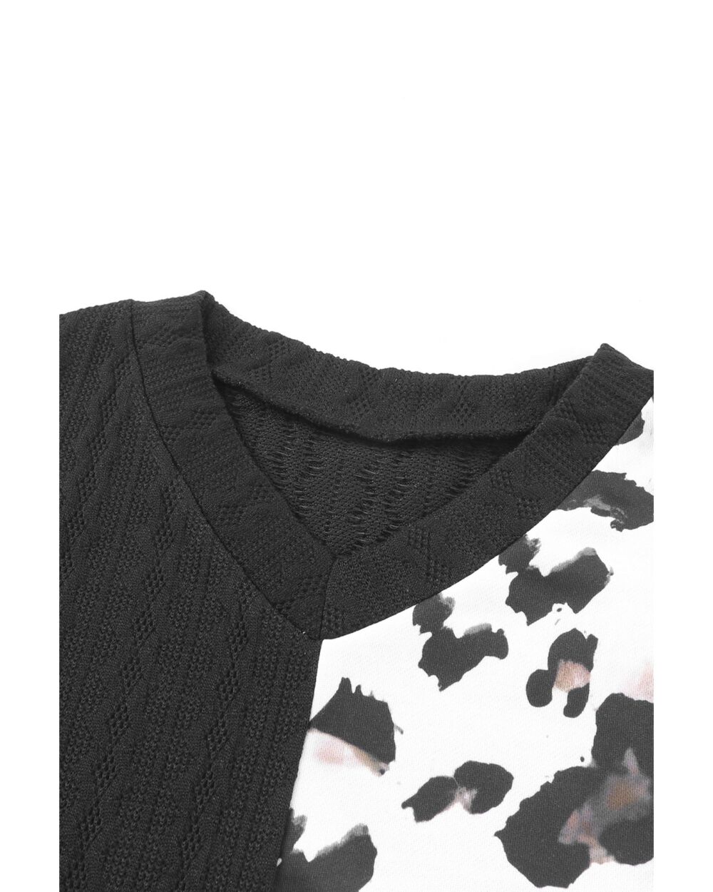 Azura Exchange Leopard Patchwork Wide Sleeve V Neck Sweater M czarny