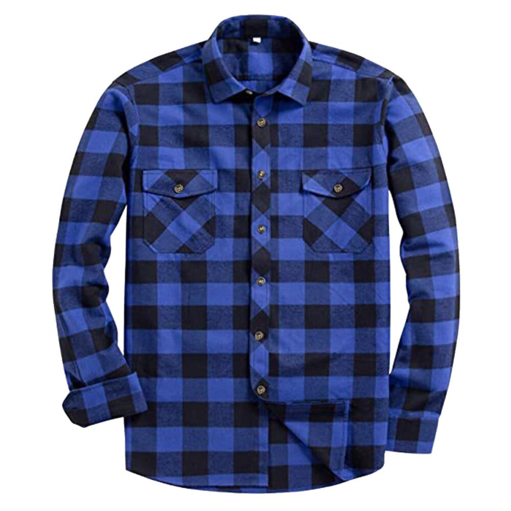 (Świetny dom)Męska moda codzienna Plaid Printing Luźna bluza z kapturem z długim rękawem Top Bluzka L kolor ciemny niebieski