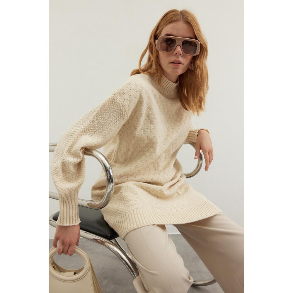 Stone High Collar Honeycomb Pattern Knitted Knitwear Sweater Tctaw24ak00020 S